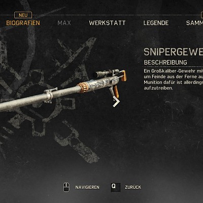 Mad Max Game - Pango Sniper, der Lauf wird in der mitte geknickt für den Transport..