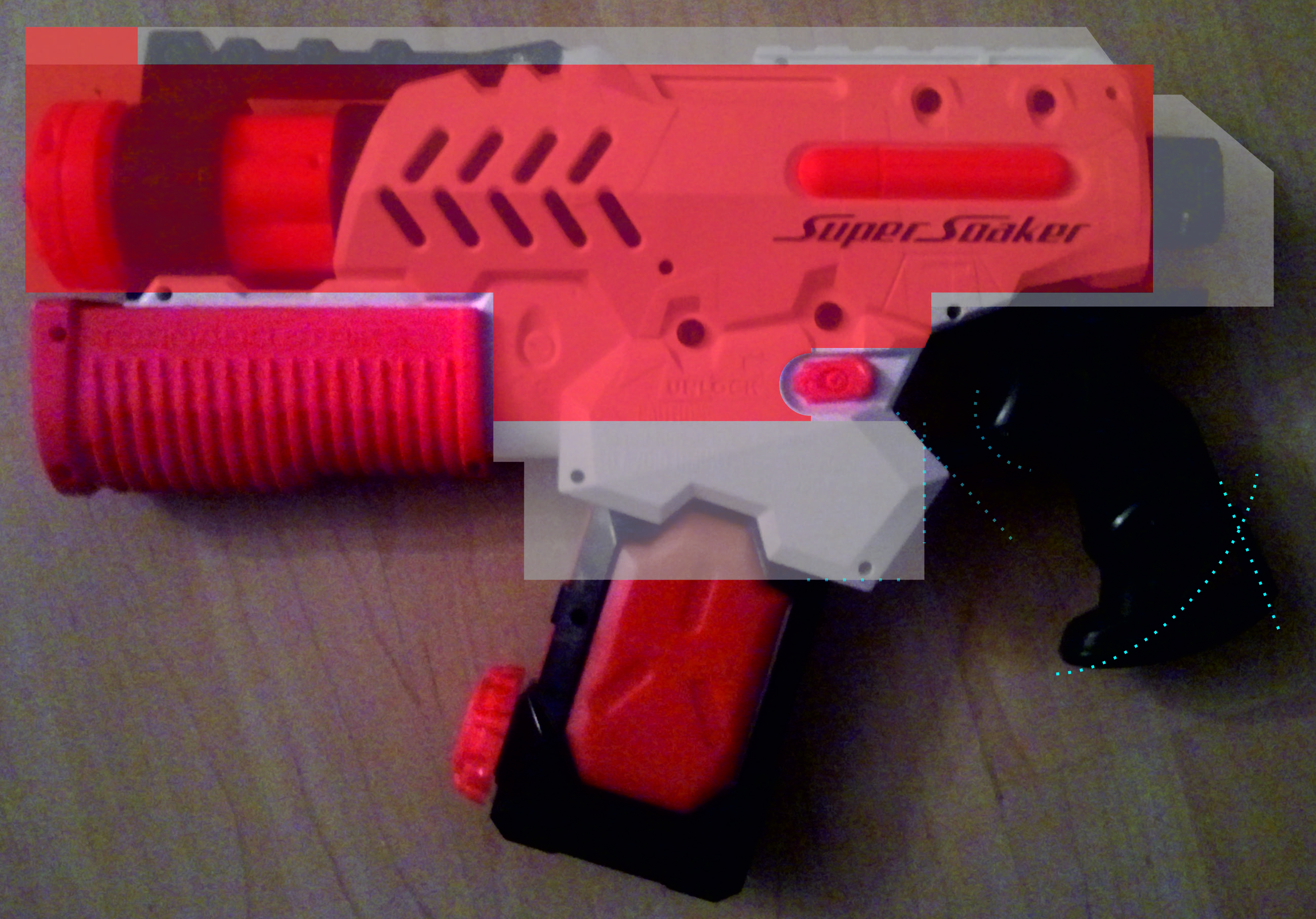 rote Flächen: "Ebene 1"
graue Flächen: "Ebene 2", tiefer
blaue gestrichelte Linien: Schneidkanten